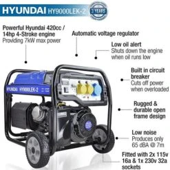 Hyundai HY9000LEK-2 7kW /9.4kVa Site Petrol Generator Recoil & Electric Start 7 Hyundai HY9000LEK-2 7kW /9.4kVa Site Petrol Generator Recoil & Electric Start -Machine Shop 7444 14352
