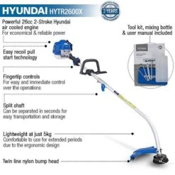 Hyundai HYTR2600X Split Shaft 38cm Cutting Width 26cc Petrol Grass Trimmer -Machine Shop 7518 14569