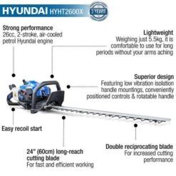 Hyundai Petrol Hedge Trimmer/Pruner, 26cc 2-stroke Easy-Start, Lightweight And Anti-Vibration, 24"? (60cm) B 7 Hyundai Petrol Hedge Trimmer/Pruner, 26cc 2-stroke Easy-Start, Lightweight And Anti-Vibration, 24"? (60cm) B -Machine Shop 7551 14668