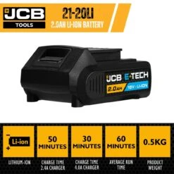 JCB 18V 2.0Ah Lithium-ion Battery And 2.4A Fast Charger | 21-20LIBTFC